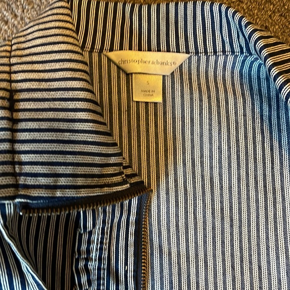 CHRISTOPHER & Banks DENIM Vest JEAN s ruffled zipper pinstriped railroad blue - Picture 4 of 9